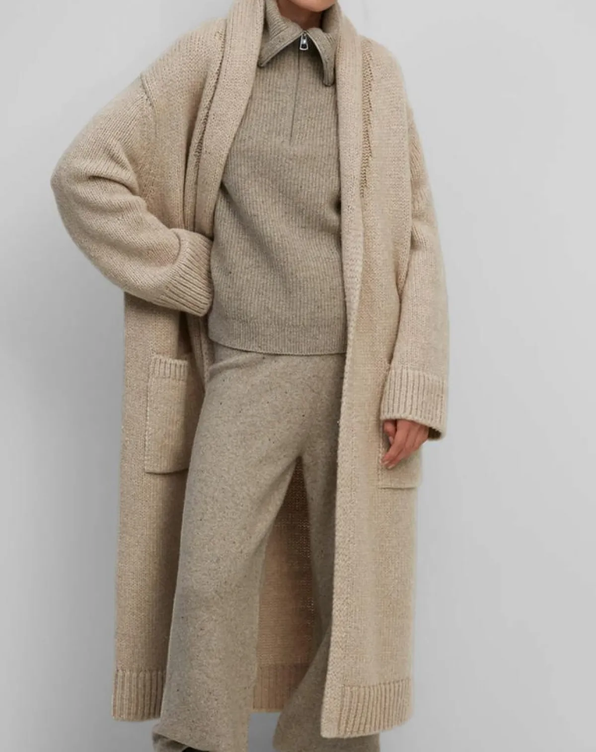 Marc O'Polo Gilets Et Cardigans|Gilet long en Laine vierge mélangée beige moyen