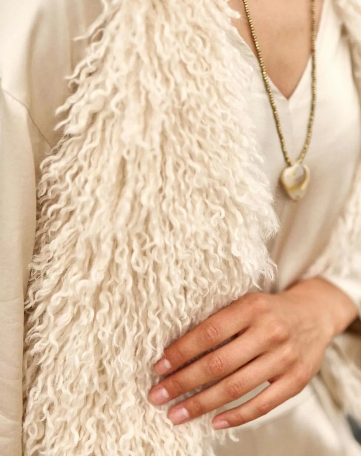 Lauren Vidal Gilets Et Cardigans|Gilet sans manches en fausse fourrure Moka crème