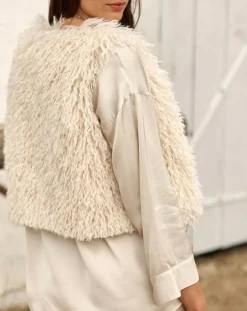 Lauren Vidal Gilets Et Cardigans|Gilet sans manches en fausse fourrure Moka crème