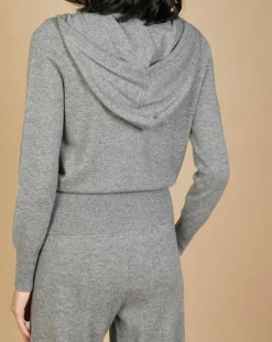 Cashmere Tribu Gilets Et Cardigans|Gilet zippé à capuche en Laine & Cachemire Erica gris chiné foncé