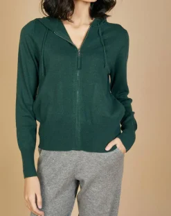 Cashmere Tribu Gilets Et Cardigans|Gilet zippé à capuche en Laine & Cachemire Erica vert bouteille