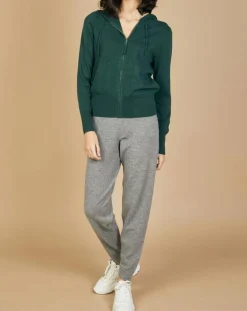 Cashmere Tribu Gilets Et Cardigans|Gilet zippé à capuche en Laine & Cachemire Erica vert bouteille