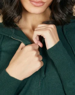 Cashmere Tribu Gilets Et Cardigans|Gilet zippé à capuche en Laine & Cachemire Erica vert bouteille