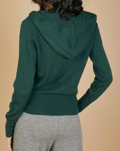 Cashmere Tribu Gilets Et Cardigans|Gilet zippé à capuche en Laine & Cachemire Erica vert bouteille