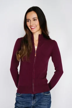 C&Jo Gilets Et Cardigans|Gilet zippé en Cachemire mélangé bordeaux