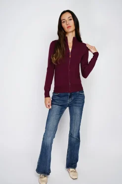 C&Jo Gilets Et Cardigans|Gilet zippé en Cachemire mélangé bordeaux