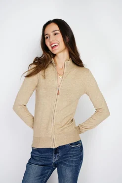 C&Jo Gilets Et Cardigans|Gilet zippé en Cachemire mélangé camel