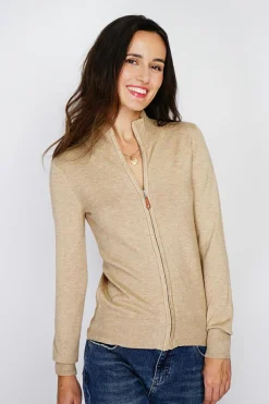 C&Jo Gilets Et Cardigans|Gilet zippé en Cachemire mélangé camel