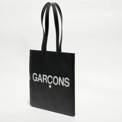 Comme des Garçons Sacs|Grand sac fourre-tout en Cuir avec logo noir - 33x36x0.5 cm