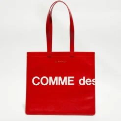 Comme des Garçons Sacs|Grand sac fourre-tout en Cuir avec logo rouge - 33x36x0.5 cm