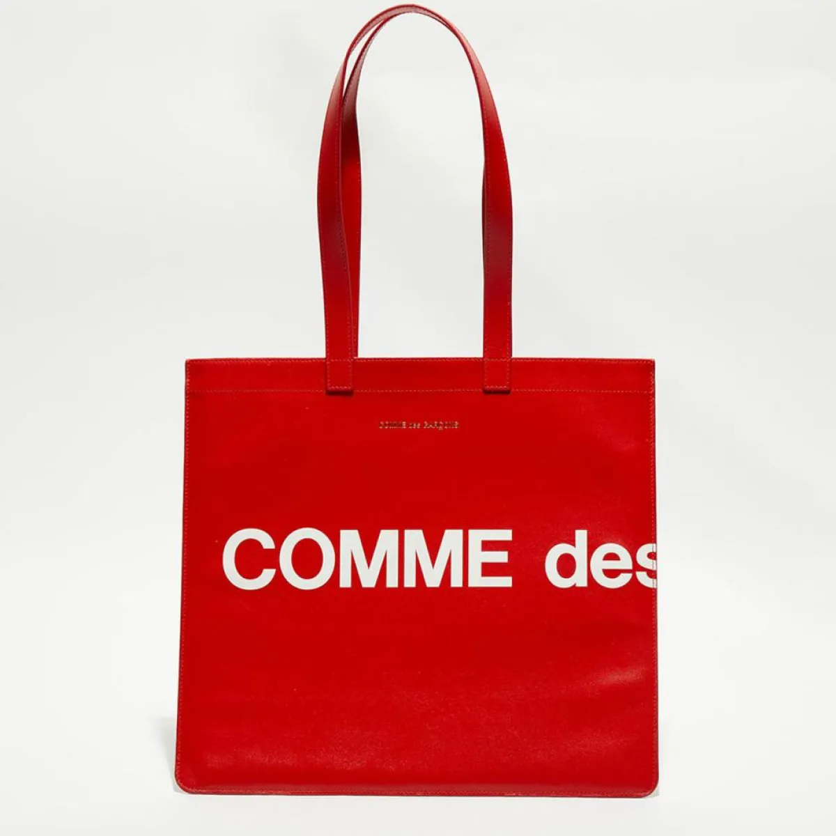 Comme des Garçons Sacs|Grand sac fourre-tout en Cuir avec logo rouge - 33x36x0.5 cm