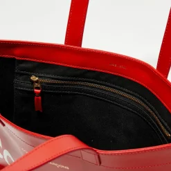 Comme des Garçons Sacs|Grand sac fourre-tout en Cuir avec logo rouge - 33x36x0.5 cm