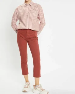 Galeries Lafayette Jeans|Jean délavé en Toile de coton 7/8 marron