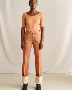 Bellerose Jeans|Jean droit 100% Coton Bio Priest orangé