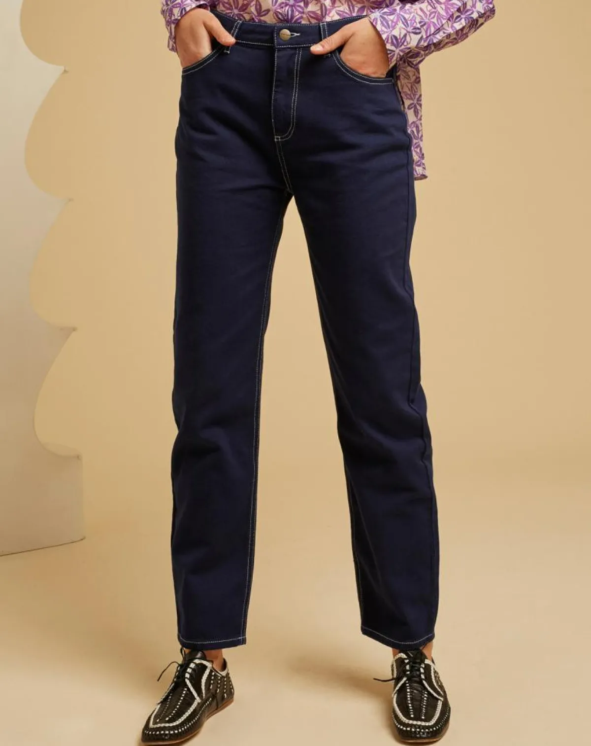 Chloé Stora Jeans|Jean droit en Coton Remi marine