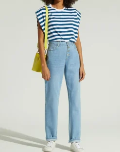 Galeries Lafayette Jeans|Jean en Coton Bio Capri boutons bleu clair