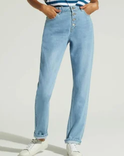 Galeries Lafayette Jeans|Jean en Coton Bio Capri boutons bleu clair
