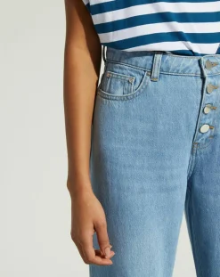Galeries Lafayette Jeans|Jean en Coton Bio Capri boutons bleu clair