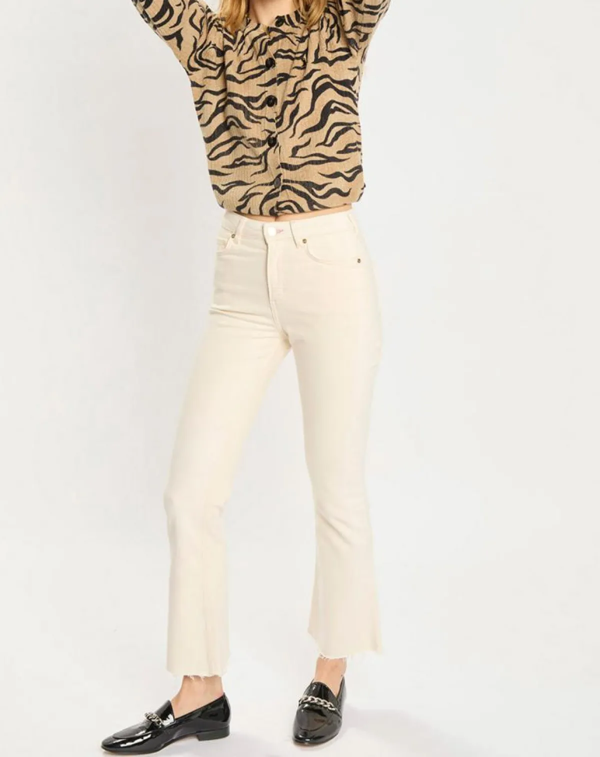 Scotch & Soda Jeans|Jean en Coton Bio mélangé Flare The Kick Cropped écru