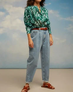 Chloé Stora Jeans|Jean mom en Toile de coton Raisin bleu