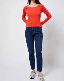 Esprit Jeans|Jean Mom taille haute à jambes droites bleu foncé