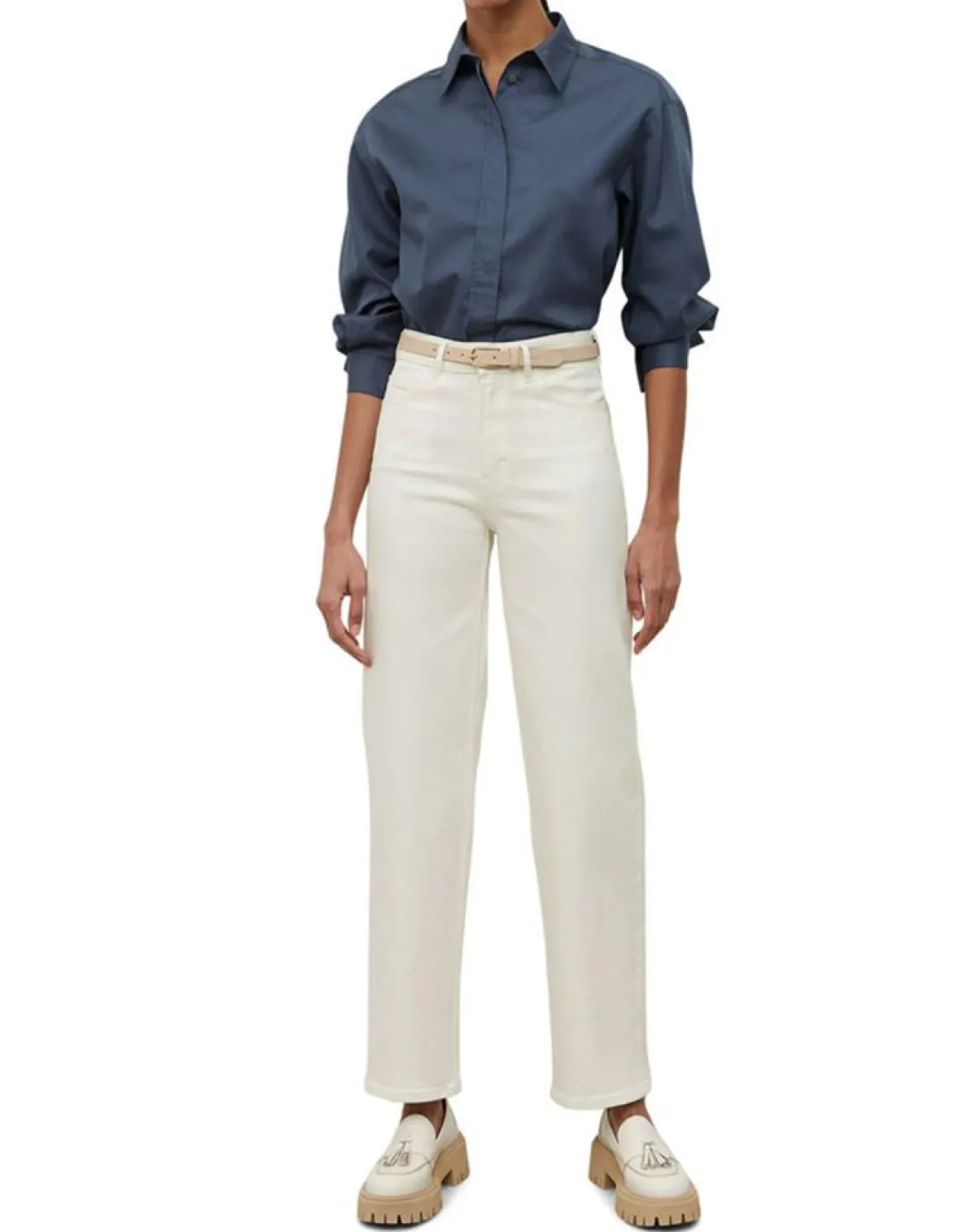Marc O'Polo Jeans|Jean taille haute Wideleg blanc