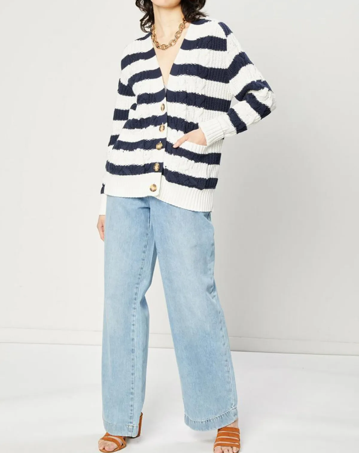 Esprit Jeans|Jean Wide en Coton & Lin mélangés à taille haute bleu clair