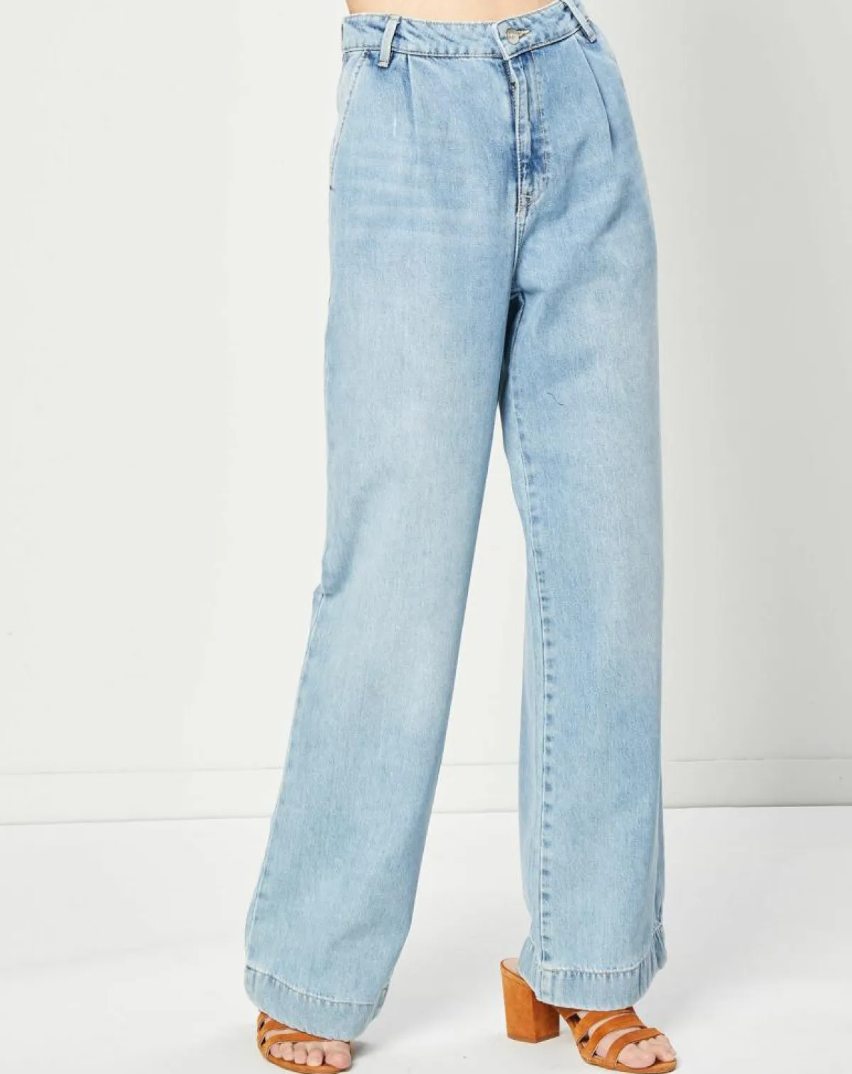 Esprit Jeans|Jean Wide en Coton & Lin mélangés à taille haute bleu clair