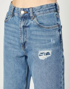 Esprit Jeans|Jeans droit en Toile de coton taille haute bleu moyen