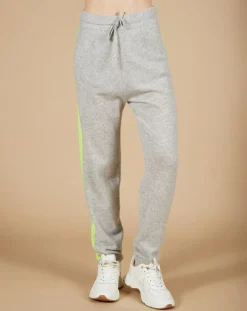 Cashmere Tribu Pantalons|Jogging 100% Cachemire Coralie gris chiné clair/jaune fluo