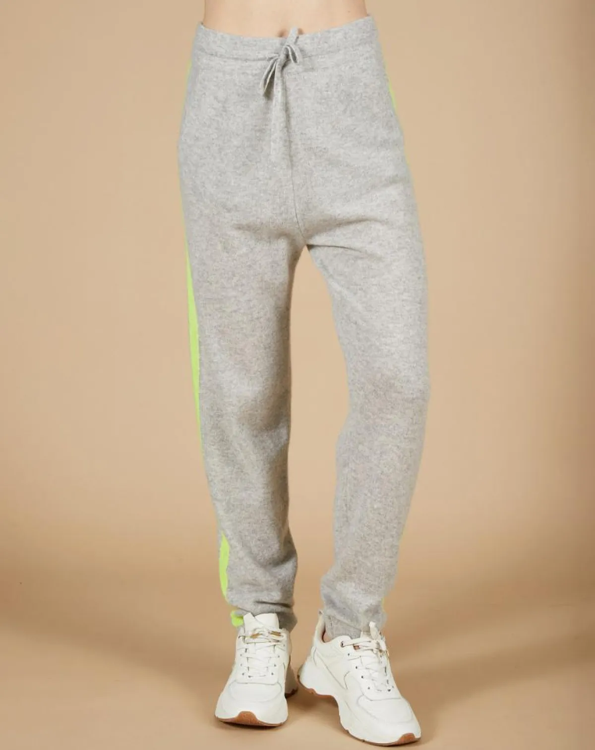 Cashmere Tribu Pantalons|Jogging 100% Cachemire Coralie gris chiné clair/jaune fluo