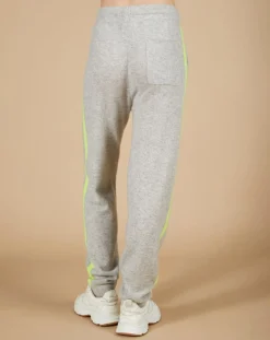 Cashmere Tribu Pantalons|Jogging 100% Cachemire Coralie gris chiné clair/jaune fluo