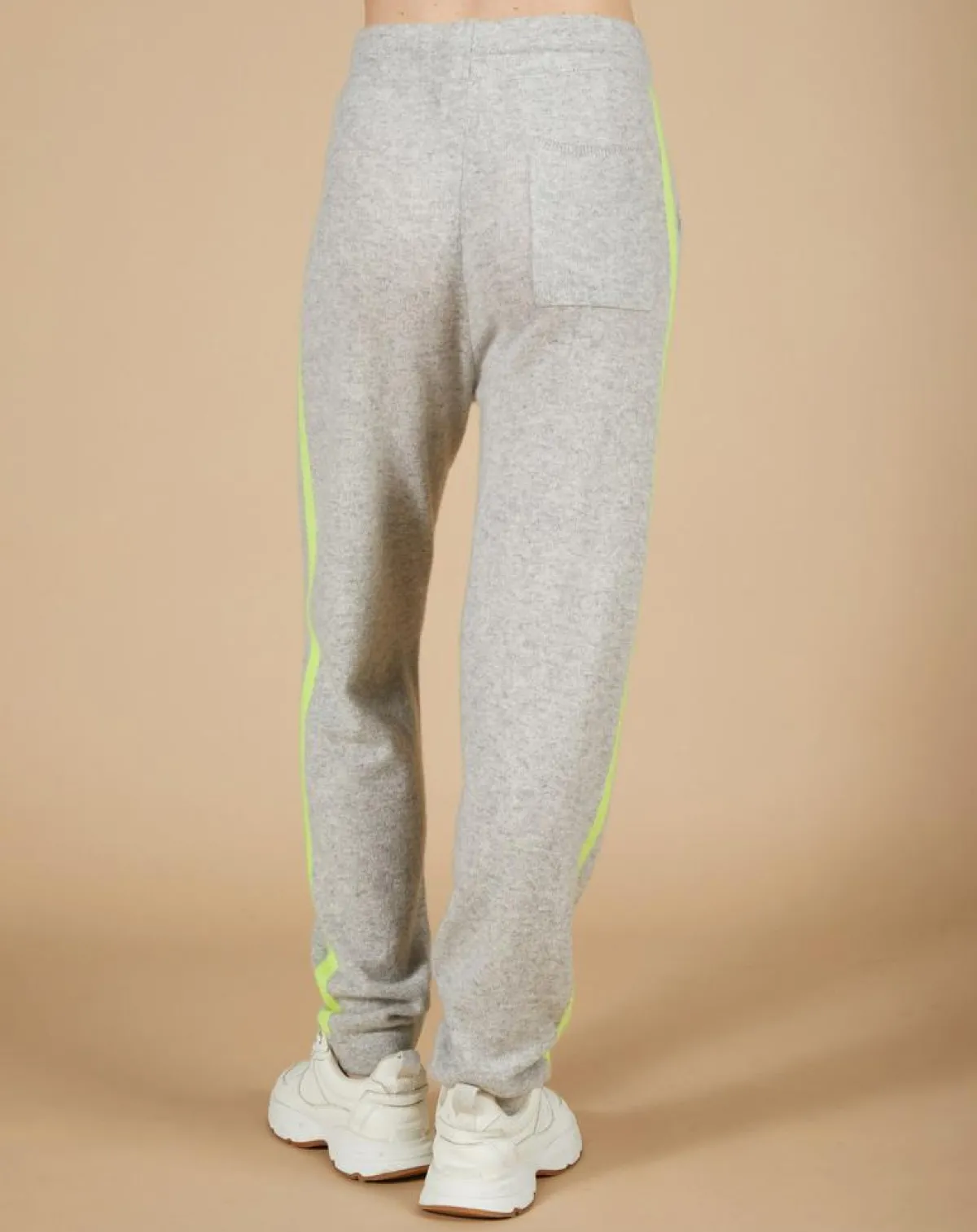 Cashmere Tribu Pantalons|Jogging 100% Cachemire Coralie gris chiné clair/jaune fluo