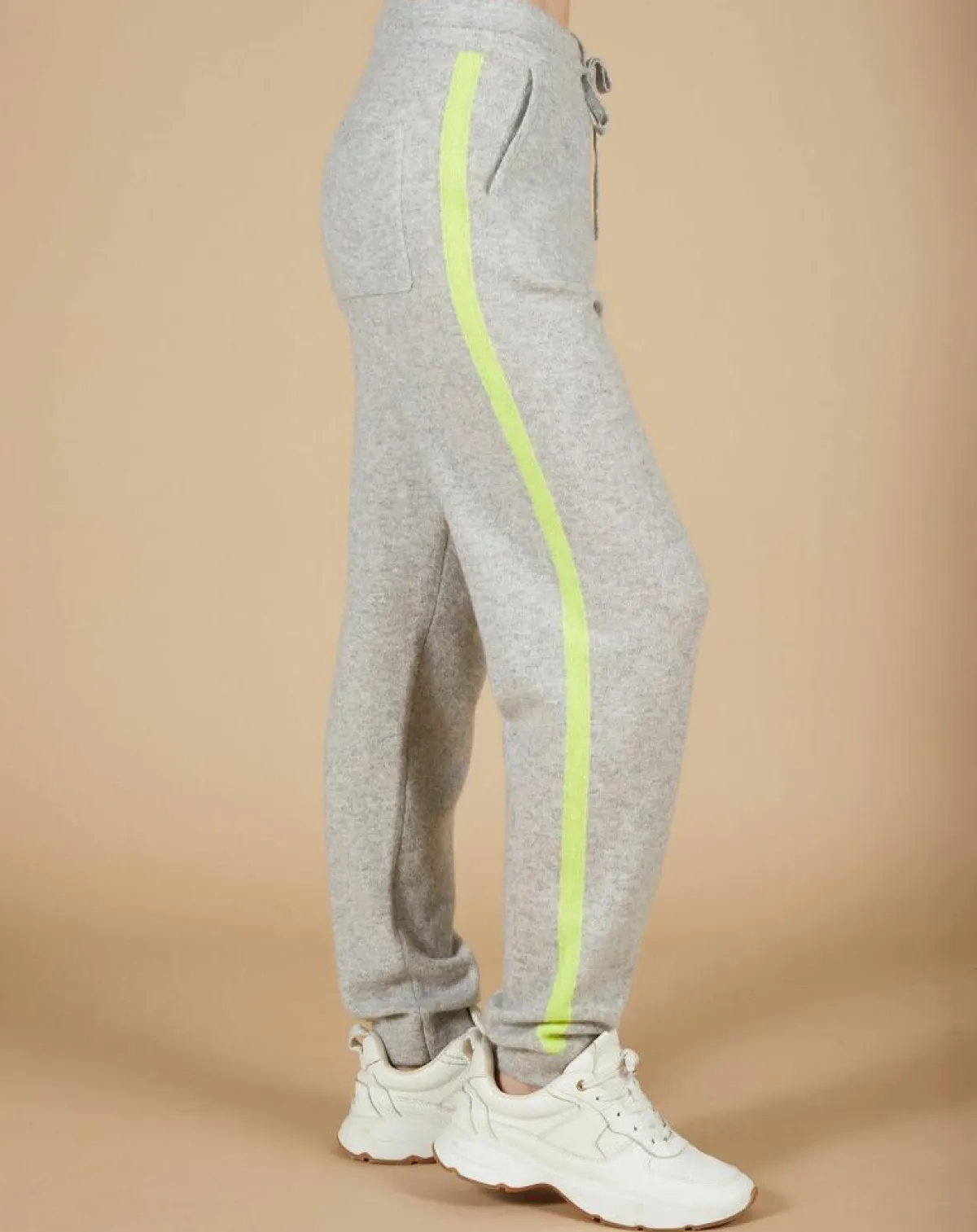 Cashmere Tribu Pantalons|Jogging 100% Cachemire Coralie gris chiné clair/jaune fluo