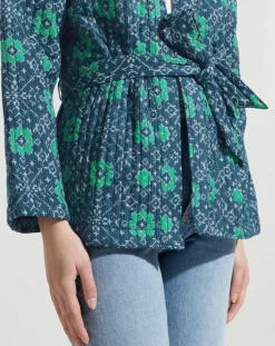 Garance Paris Vestes, Blousons|Kimono ceinturé Nougat imprimé bleu/vert