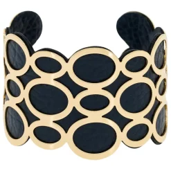 Suzanne Bracelets|Manchette simili cuir en Laiton doré/noir