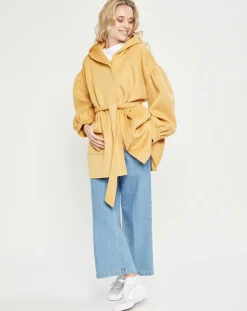 Lou Andrea Manteaux|Manteau 3/4 léger 100% Laine à capuche ocre