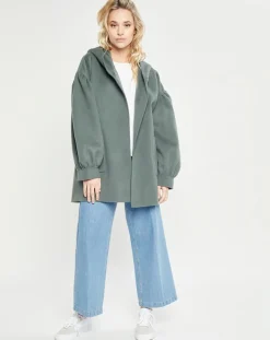 Lou Andrea Manteaux|Manteau 3/4 léger 100% Laine à capuche kaki