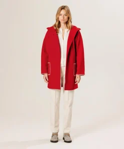 Rodier Manteaux|Manteau Beata 100% laine à capuche rouge