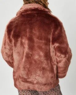 Manoush Manteaux|Manteau court en Fausse Fourrure Bijou choco