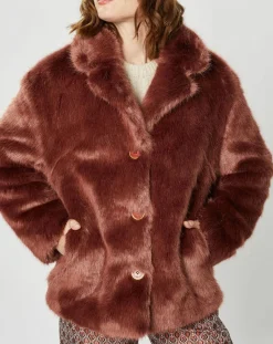 Manoush Manteaux|Manteau court en Fausse Fourrure Bijou choco