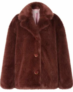 Manoush Manteaux|Manteau court en Fausse Fourrure Bijou choco