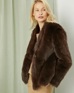 MaxMara Manteaux|Manteau court réversible en Cuir & Fourrure Aggravi marron