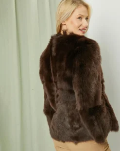 MaxMara Manteaux|Manteau court réversible en Cuir & Fourrure Aggravi marron