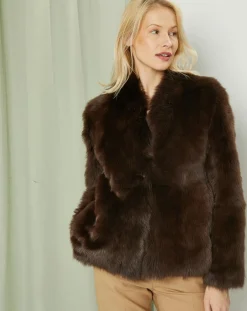 MaxMara Manteaux|Manteau court réversible en Cuir & Fourrure Aggravi marron