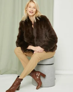 MaxMara Manteaux|Manteau court réversible en Cuir & Fourrure Aggravi marron