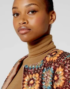 Manoush Manteaux|Manteau Crochet Paillette sequins chocolat