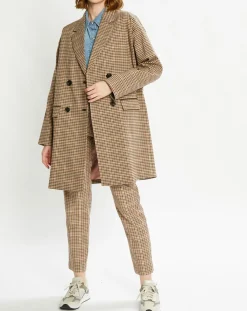 Scotch & Soda Manteaux|Manteau droit double boutonnage à carreaux beige/marron