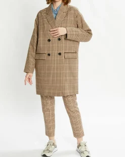 Scotch & Soda Manteaux|Manteau droit double boutonnage à carreaux beige/marron
