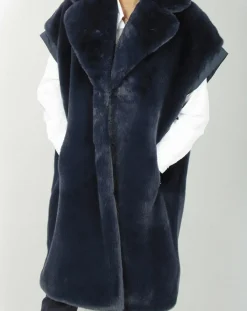 Lauren Vidal Manteaux|Manteau en Fausse Fourrure Luna bleu foncé